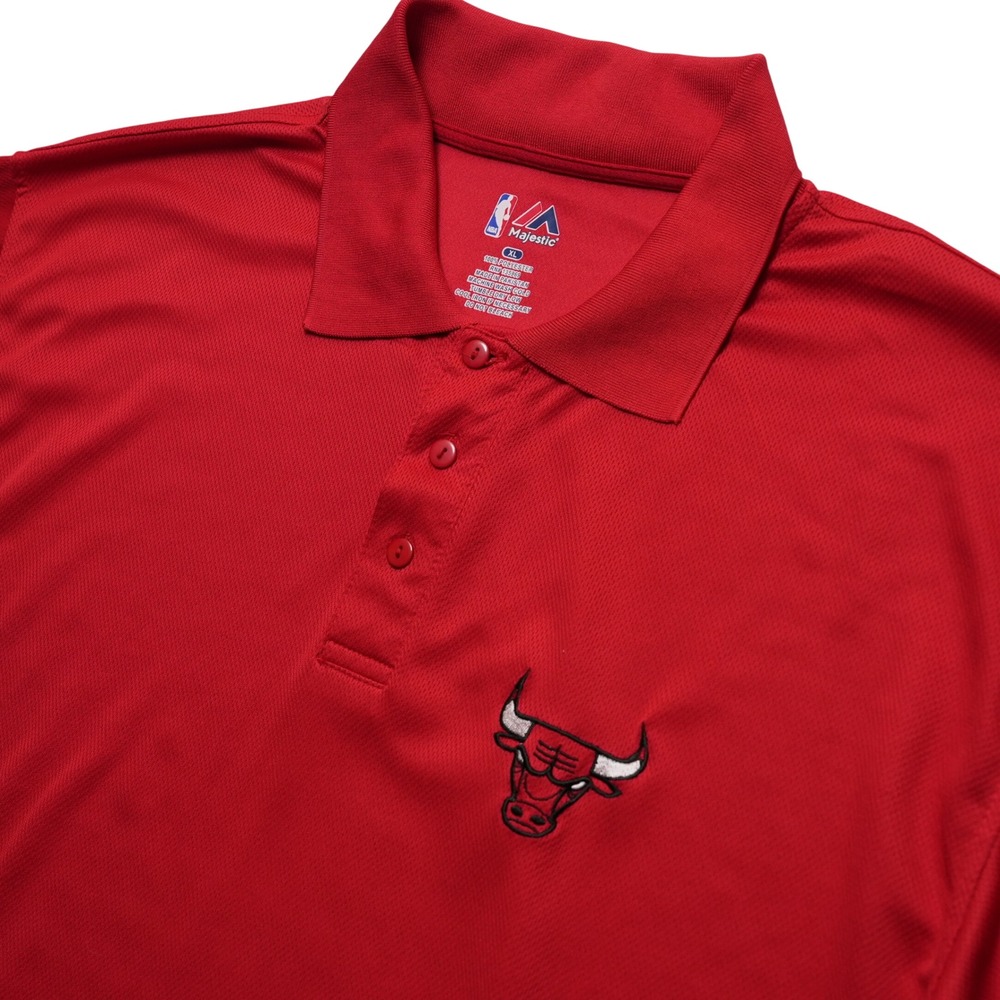 Majestic Chicago Bulls Polo Shirt Mens XL Red Short Sleeve NBA Embroidered Logo